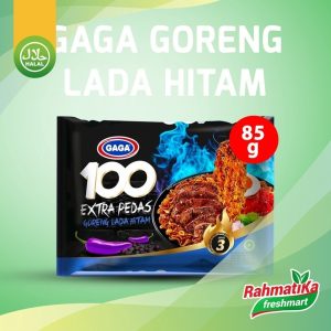 GAGA 100 Mie Instan Extra Pedas Goreng Lada Hitam Level-3 (1 Pcs)