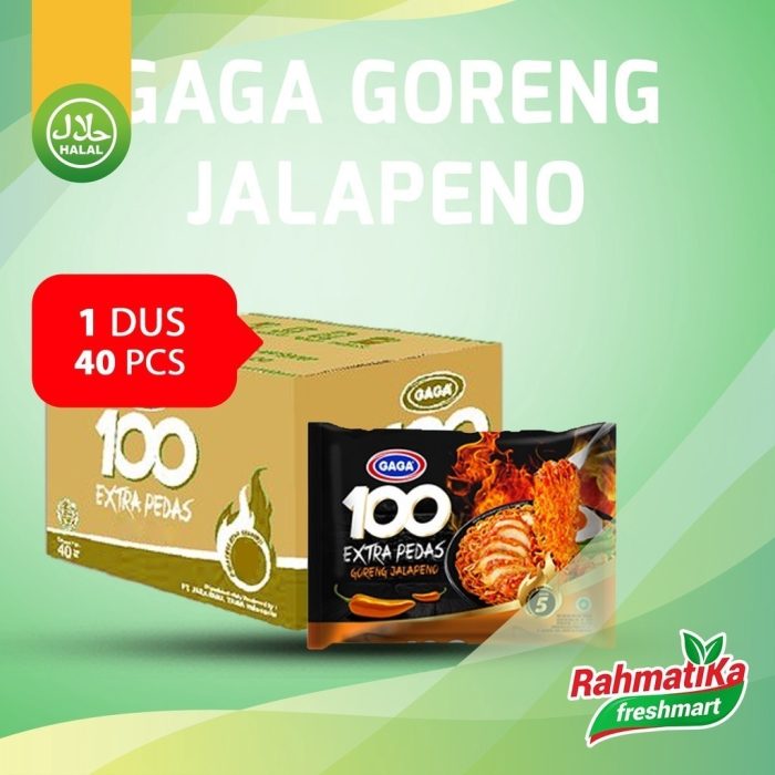 GAGA 100 Mie Instan Extra Pedas Goreng Jalapeno Level-5 (1 Dus/Karton)